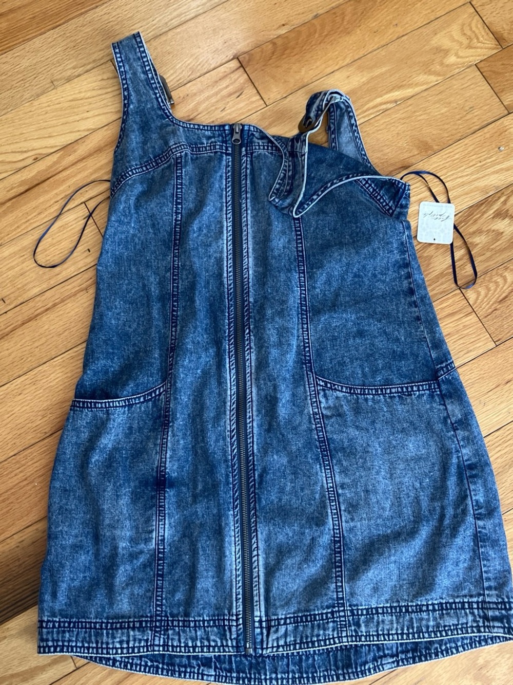 Free People Blue Washed Denim Zip-Front Mini Dress